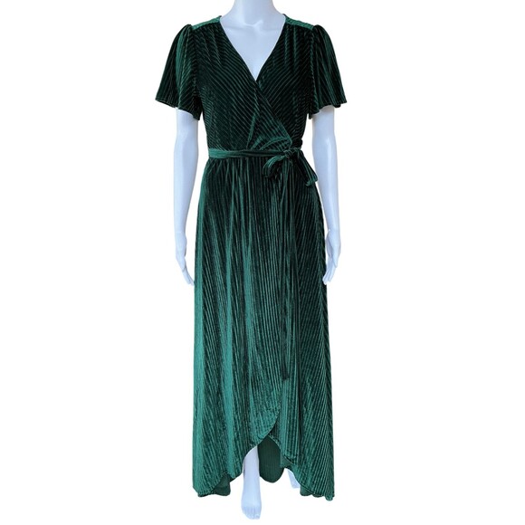 Baltic Born Andi Ribbed Velvet Wrap Maxi Dress sz M Holiday Event Emerald Green - Picture 1 of 11